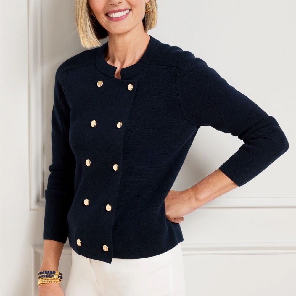 Talbots Double Breasted Stand Collar Cardigan